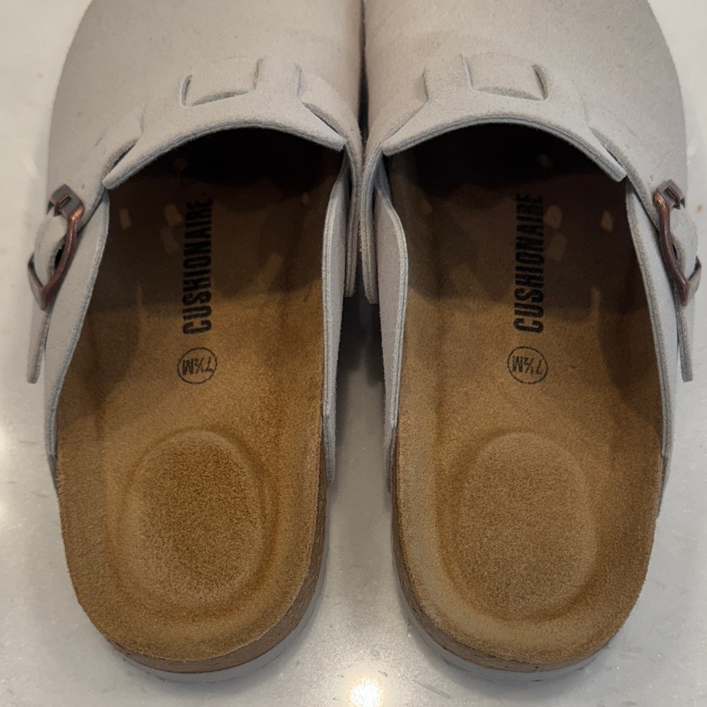 Slip-On Clog Mules in Light Gray with Copper Buckle - Picture 5 of 8